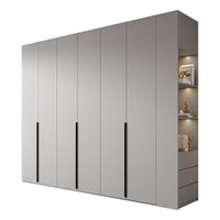 Minimalist Wardrobe Bedroom Home Gray Finished Combination Hanging Area Multi-Hinged Door Armoire Solid Wood Particle Board