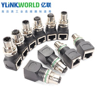 M12 to RJ45 Industrial Ethernet Connector Adapter, 4-Pin/8-Pin, Male/Female, Angled/Straight, Waterproof