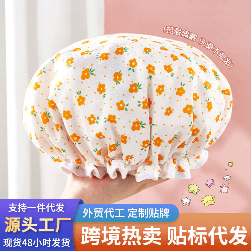 Double-Layer Waterproof Shower Cap for Women, Reusable Bathing Hair Cover for Home Use, Thickened
