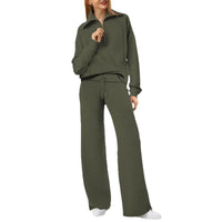 Women's Fashion Casual Tracksuit Set with Zip-Up Hoodie and Wide-Leg Pants