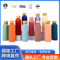 Stainless Steel Insulated Water Bottle with Bamboo Lid and Handle, Portable for Outdoor Sports