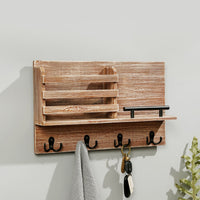 Wall-Mounted Solid Wood Shelf with Hooks for Entryway and Living Room Key Storage