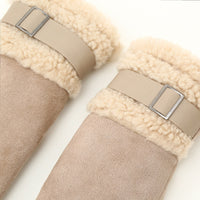 Women's Winter Touchscreen Gloves - Double-Layer Fleece Lined, Windproof Suede with Buckle for Cycling & Driving