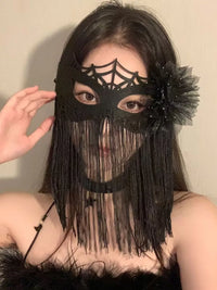 Mysterious Black Lace Full Face Mask for Masquerade Halloween Party