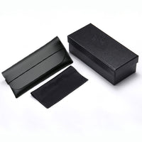 Fashionable Clamshell Sunglasses Case Set with Leather Pouch and Cleaning Cloth