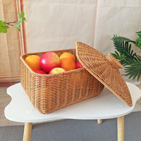 Handwoven Rattan Pumpkin-Shaped Storage Basket with Lid for Kitchen and Home Organization