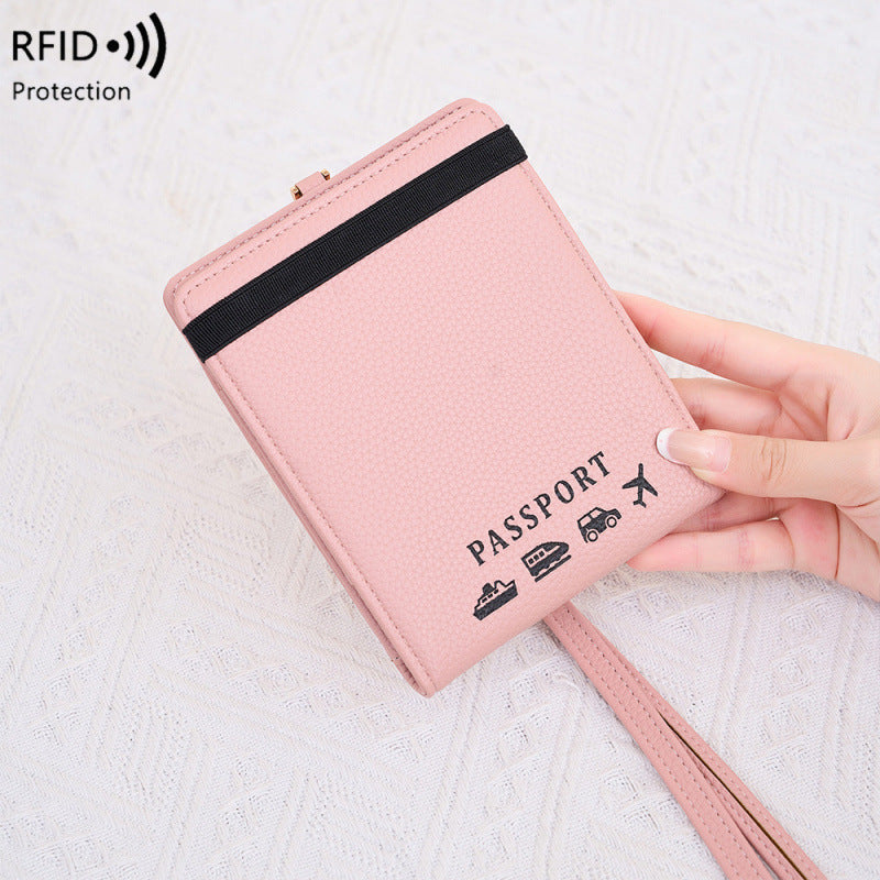 RFID Blocking Travel Passport Holder Neck Pouch Multi-functional Ticket Document Organizer