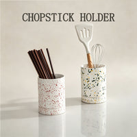 Ceramic Chopstick Holder with Drainage Tray for Kitchen Utensil Storage