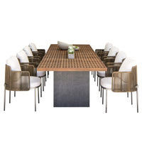 Outdoor Wicker Rattan Dining Set with Solid Wood Table for Patio Garden Villa