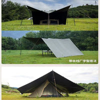 Outdoor Multifunctional 19-Point Tarp Pyramid Shelter Black Glue Silver Coated Rainproof Sunscreen for Camping