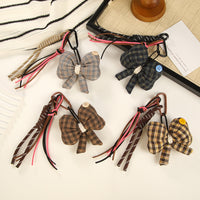 French Vintage Plaid Bowknot Keychain Pendant DIY Handmade Stuffed Bow Tie Woven Rope Phone Charm Bag Ornament