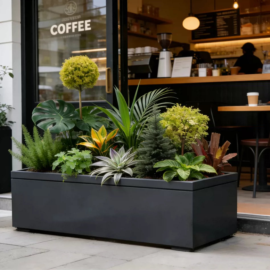 Outdoor Stainless Steel Planter Box with Fence for Garden Patio, Rectangular Raised Flower Bed