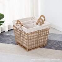 Laundry Hamper Woven Imitation Rattan Storage Basket for Home Bedroom Bathroom Toys Clothes