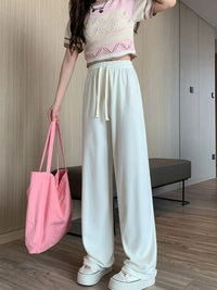 Women's Fleece-Lined Knit Wide-Leg Pants - Casual Straight-Leg Trousers with Drape