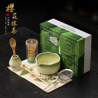 Sakura Matcha Tea Ceremony Set with Ceramic Bowl and Bamboo Whisk, 8-Piece Kit