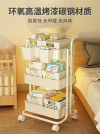 Multi-Layer Rolling Utility Cart with Handle and Storage Baskets for Kitchen, Living Room, Bathroom, Bedroom, Nursery