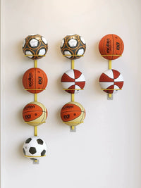 Wall-Mounted No-Drill Sports Ball Storage Rack for Basketball, Football, Volleyball