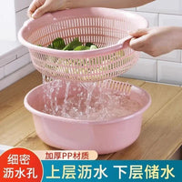 Large Double-Layer Plastic Drain Basket for Washing Vegetables and Fruits