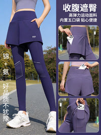 Women's Faux Two-Piece Running Leggings with Compression for Pilates Yoga and Outdoor Workouts