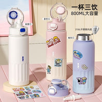 Xiaochariji Insulated Straw Water Bottle, Portable Stainless Steel, Large Capacity for Students