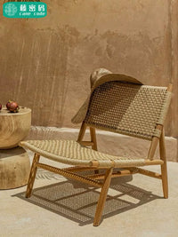 Outdoor Teak Wicker Lounge Chair and Coffee Table Set for Patio Balcony Garden