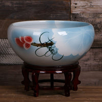 Hand-Painted Ceramic Fish Tank with Base for Goldfish, Turtles, and Lotus Plants