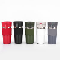 304 Stainless Steel Insulated Coffee Mug with Silicone Sleeve, Portable Outdoor Travel Thermos with Lockable Flip Lid