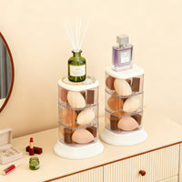 Rotating Multi-Layer Cosmetic Sponge Holder with Lid, Dustproof Beauty Blender Organizer for Desktop