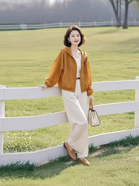 Women's Hooded Cropped Sun Protection Jacket Lightweight Loose Casual Coat