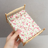 1:12 Dollhouse Miniature European Style Wooden Double Bed with Fabric