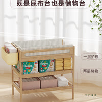 Solid Wood Baby Changing Table with Massage and Bath Function, Mobile Newborn Crib