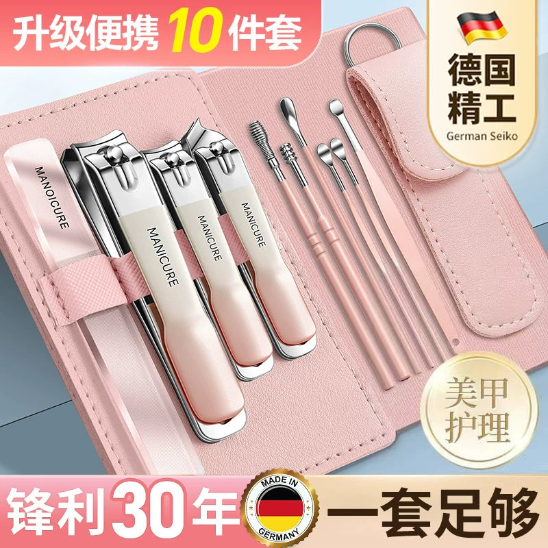 Premium 10-Piece Manicure Pedicure Set with Nail Clippers and Ear Pick Tools for Women, Pink
