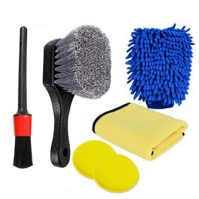 6-Piece Car Cleaning Kit with Gap Brush, Tire Brush, Waxing & Polishing Tools