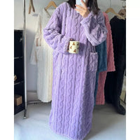 Women's Coral Fleece Ankle-Length Nightgown, Thickened Winter Loungewear