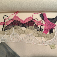 French Lace Floral Bralette and Panty Set for Women, Thin Push-Up Bra for Large Busts