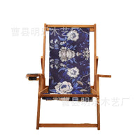 Portable Wooden Folding Beach Chair with Armrests and Cup Holder for Outdoor Relaxation