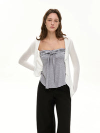 HEYABC Ruffle Cardigan and Bandeau Top Set for Women, Long Sleeve, Cool Touch, Versatile