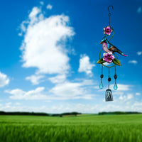 Outdoor Bird Wind Chime Iron Art Craft Glass Painted Garden Yard Decoration Hanging Ornament
