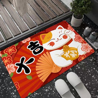 Japanese Cartoon Lucky Cat Washable Non-Slip Absorbent Floor Mat for Bathroom and Kitchen