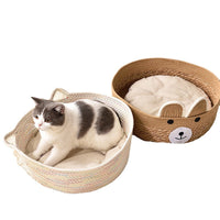 Handwoven Wicker Cat Bed House with Scratching Post and Storage Basket, All Seasons Pet Nest