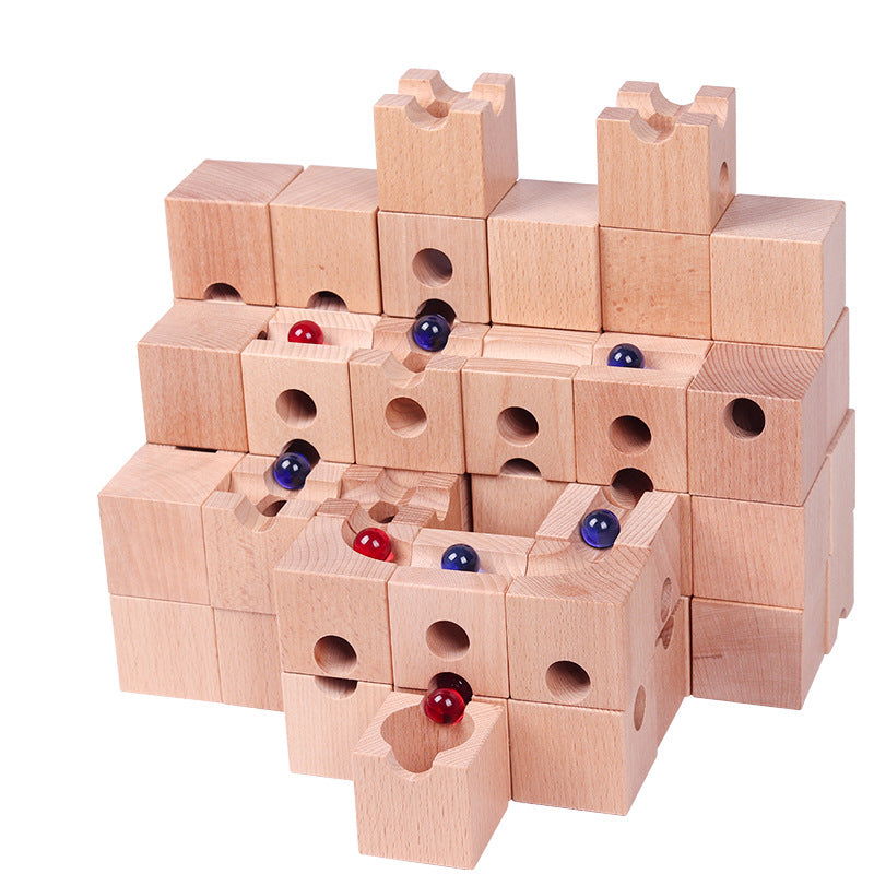 Wooden Marble Run Building Blocks Set for Kids