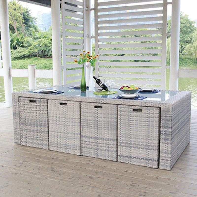 LBFHFC-016 Outdoor Patio Wicker Dining Set, Garden Rattan Table and Chairs for Balcony, Multi-Person Seating