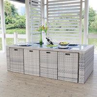 LBFHFC-016 Outdoor Patio Wicker Dining Set, Garden Rattan Table and Chairs for Balcony, Multi-Person Seating