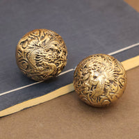 Brass Dragon Phoenix Hand Play Balls Health Massage Baoding Balls