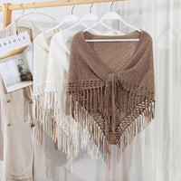 Fashion Knitted Tassel Shawl Scarf for Women, Solid Color Korean Style Triangle Wrap