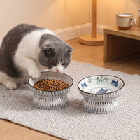 Ceramic Elevated Pet Bowl for Cats and Dogs - Tilted Design for Comfortable Eating and Drinking, Prevents Chin Acne