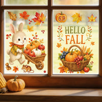 Autumn Harvest Static Cling Window Decals with Cute Animals for Thanksgiving Decor