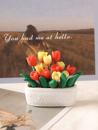 Miniature Clay Potted Tulip and Calla Lily Plants for Dollhouse Decor 1:12 Scale