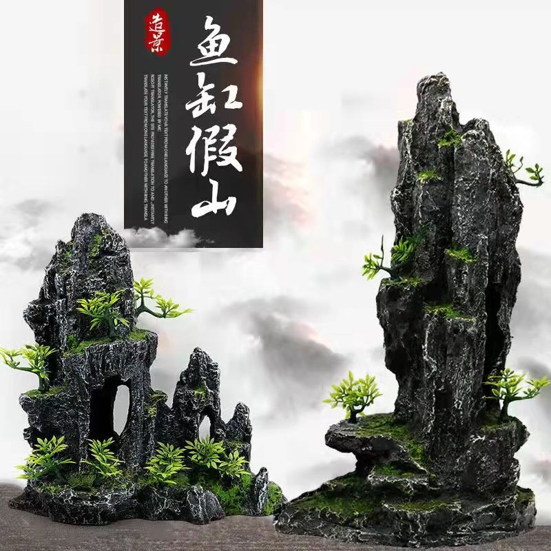 Aquarium Mountain Ornament Resin Fish Tank Decoration with Hiding Cave