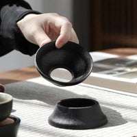 Creative Black Pottery Tea Infuser Set with Stainless Steel Filter Screen for Kung Fu Tea Ceremony